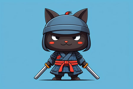 Cartoon black cat warrior imageの素材