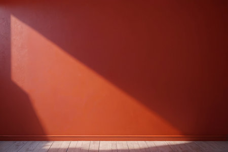 Orange walls with light and shadow wooden floor sceneの素材