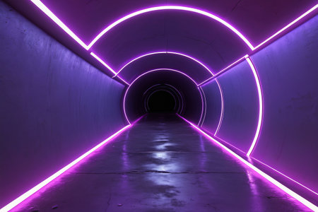 Purple neon glow tunnel sceneの素材