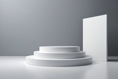 White circular display stand and stand-up sceneの素材