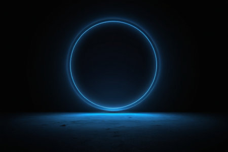 Black background blue glowing ring materialの素材