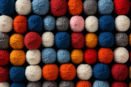 Colorful yarn balls neatly arrangedの素材