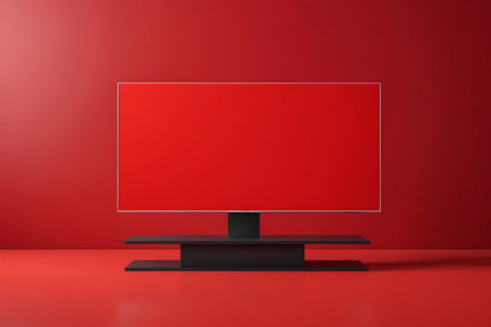 Black TV on red backgroundの素材