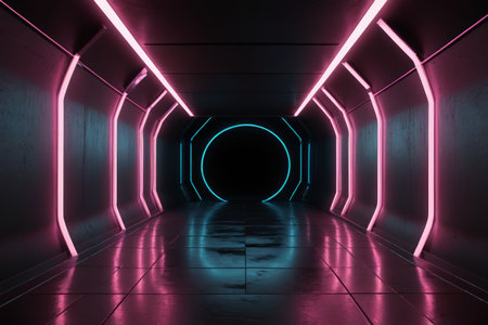 Neon light sci-fi tunnel sceneの素材