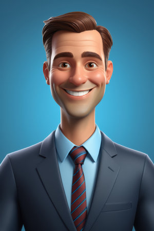 cartoon man in a suit and tie with a big smileの素材