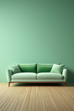 a close up of a couch in a room with a green wallの素材