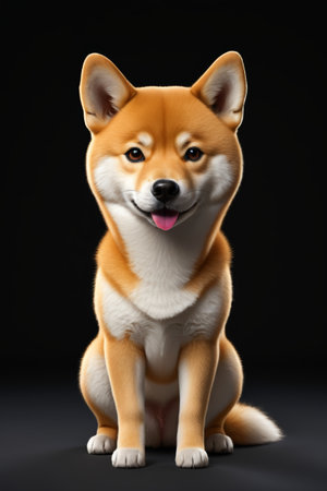 arafed dog sitting on a black surface with a black backgroundの素材