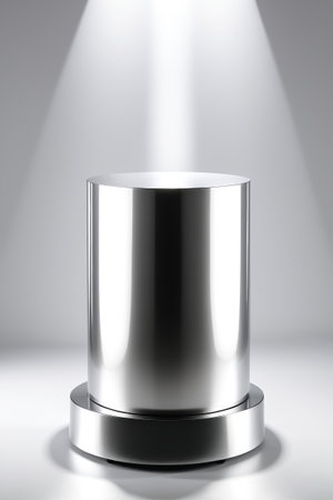 a close up of a silver pedestal with a light coming from itの素材