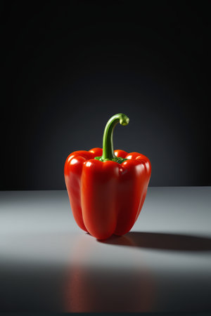 there is a red pepper with a green stem on a tableの素材