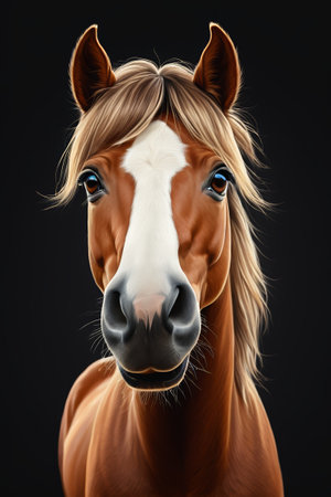 painting of a horse with a brown mane and white faceの素材