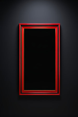 a red frame on a black wall with a black backgroundの素材