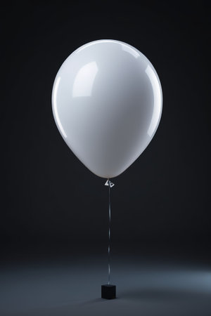 a close up of a white balloon on a stand on a black backgroundの素材