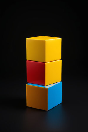arafed image of a stack of three colored cubes on a black backgroundの素材
