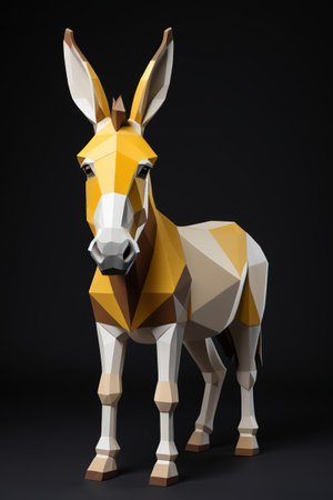 a close up of a donkey made out of paper on a black backgroundの素材