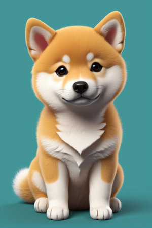 a close up of a dog sitting on a blue surfaceの素材