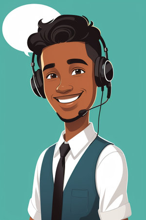 cartoon illustration of a man wearing a headset and a tieの素材