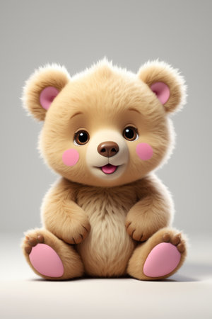 there is a teddy bear sitting on the floor with a pink noseの素材