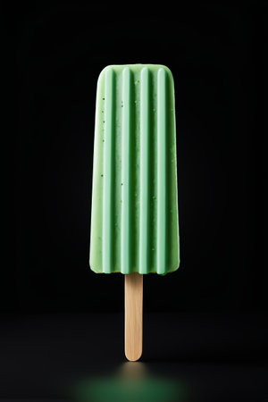 there is a green popsicle with a wooden stick sticking out of itの素材