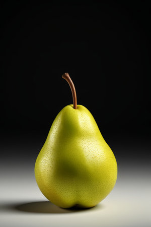 a close up of a pear on a white surface with a black backgroundの素材
