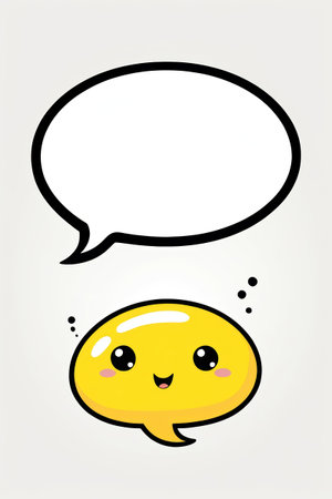 there is a yellow smiley face with a speech bubble above itの素材