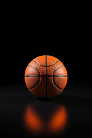 a close up of a basketball ball on a black surfaceの素材