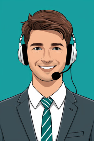 cartoon man in suit and tie with headphones onの素材