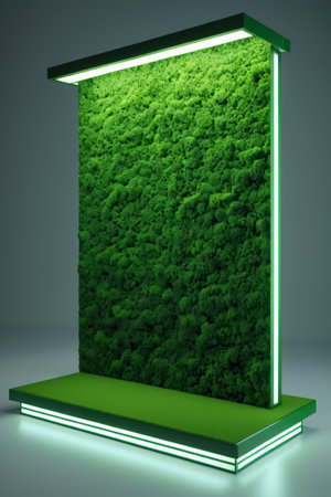 a close up of a green moss covered wall with a lightの素材