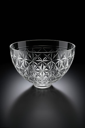 a close up of a glass bowl on a black surfaceの素材