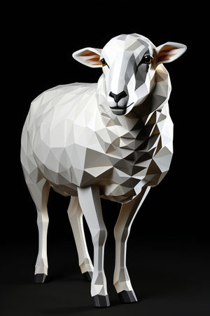 there is a white sheep that is standing in the darkの素材