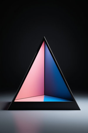 a close up of a triangular object with a pink and blue triangleの素材