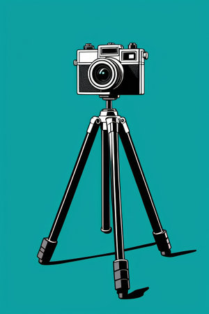 there is a camera on a tripod with a blue backgroundの素材