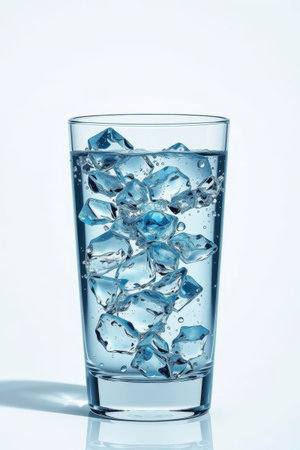 there is a glass of water with ice cubes in itの素材