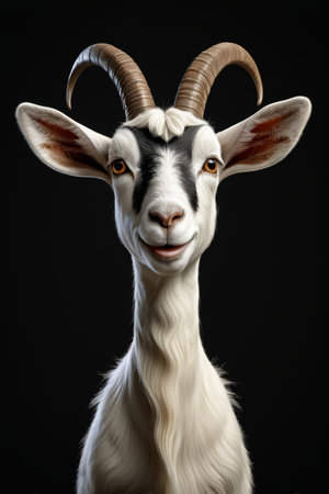 there is a goat with long horns and a big smile on its faceの素材