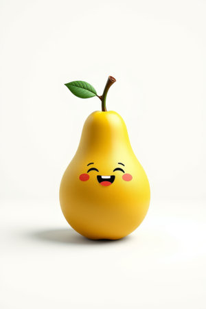 there is a yellow pear with a face and a leaf on itの素材