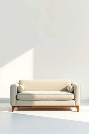 there is a white couch sitting in a room with a white wallの素材