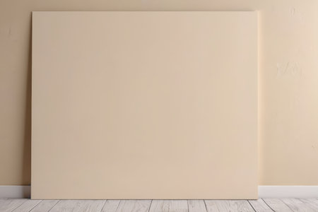Blank beige painting panels are placed against the wall in the interiorの素材