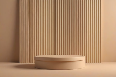 Round product display stand with beige backgroundの素材