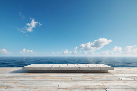 Wooden platform by the sea and blue sky and sea viewの素材