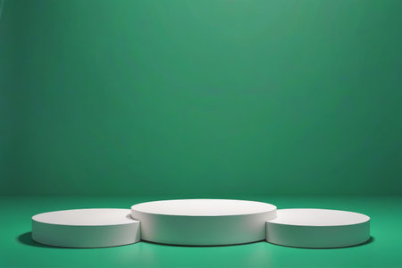 White circular display platform with green backgroundの素材