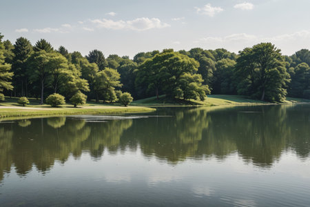 Lakeside forest natural sceneryの素材
