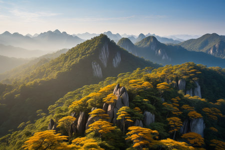 Panoramic natural scenery of mountains and forestsの素材