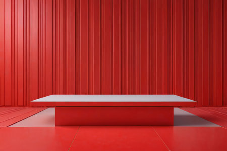 White display stand in front of red backgroundの素材
