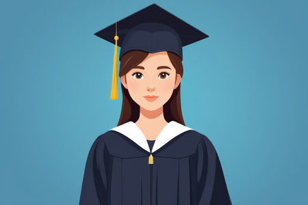 Graduating girl wearing a bachelor's hatの素材