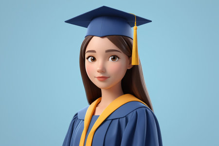 Cartoon girl wearing a bachelor's hatの素材