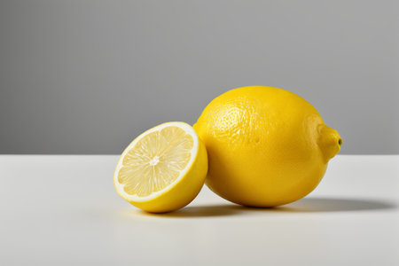 Still life of a yellow lemon and its slicesの素材