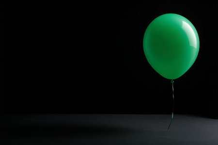 Green balloon on black backgroundの素材