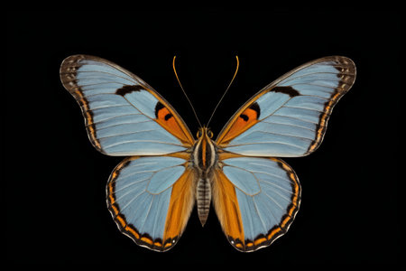 Close-up of blue and orange butterfliesの素材