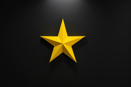 Yellow solid pentagram on black backgroundの素材