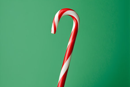 Red and white candy canes on a green backgroundの素材