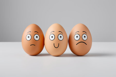 Close-up of an egg with an expressionの素材